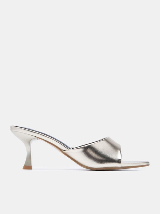 Damen Pantoletten mit Hoch Absatz in Gold Farbe