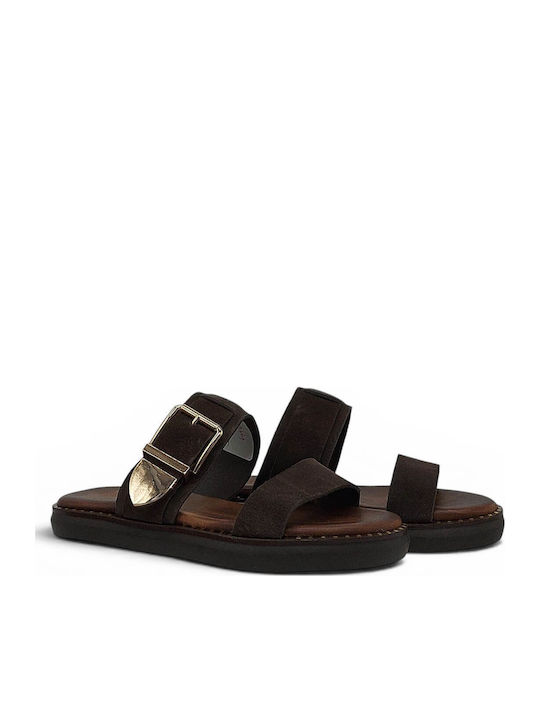 Deri Damen Flache Sandalen Braun