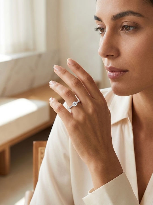 Einzelner Steine Ringe aus Weißgold 14K mit Diamant