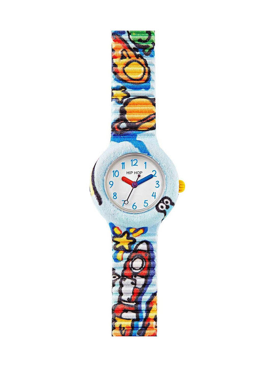 HipHop Analog Kinderuhr Weiß mit Gummi-Lederarmband