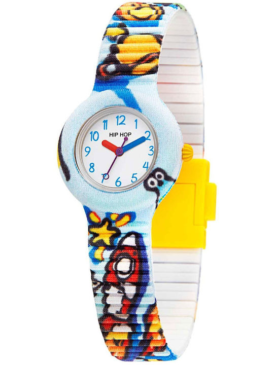 HipHop Analog Kinderuhr Weiß mit Gummi-Lederarmband