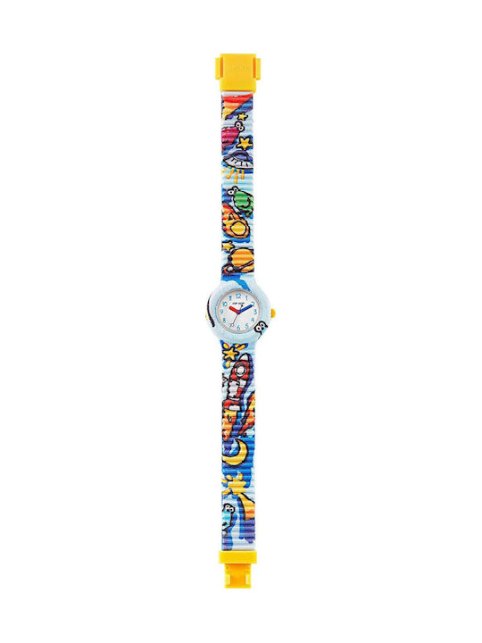 HipHop Analog Kinderuhr Weiß mit Gummi-Lederarmband