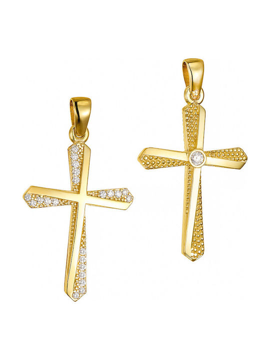 Papoulidis Jewellery Женски Златен Кръст 14 Карата Двулицев Без Верижка