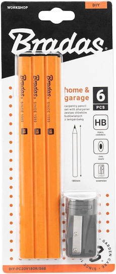 Bradas Set of Construction Pencils Sharpener Hb Oval Diy-pc2ov18or/s6b