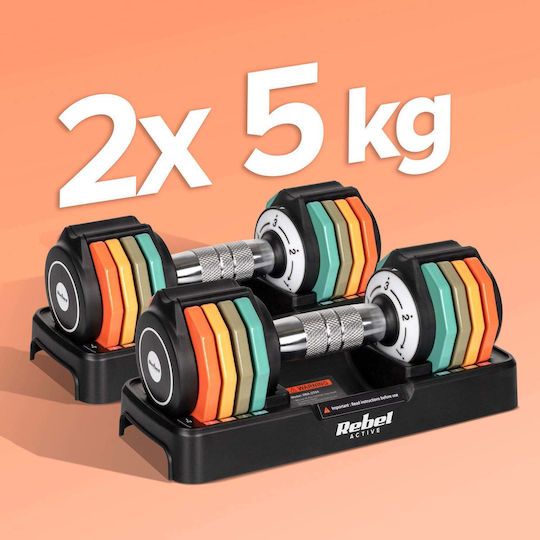 Rebel Active Dumbbell Set with Bar Total Weight 5kg Adjustable with Stand