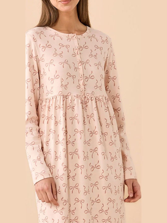 Noidinotte Winter Cotton Women's Nightgown Salmon Noidinotte Winter Cotton Women's Nightgown Salmon