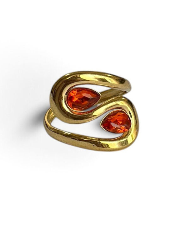 Steel Women's Ring with Stones Made of Gold Plated Steel Steel Women's Ring with Stones Made of Gold Plated Steel