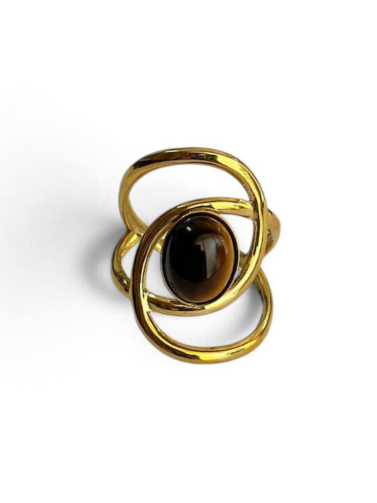 Steel Women's Ring with Stones Made of Gold Plated Steel