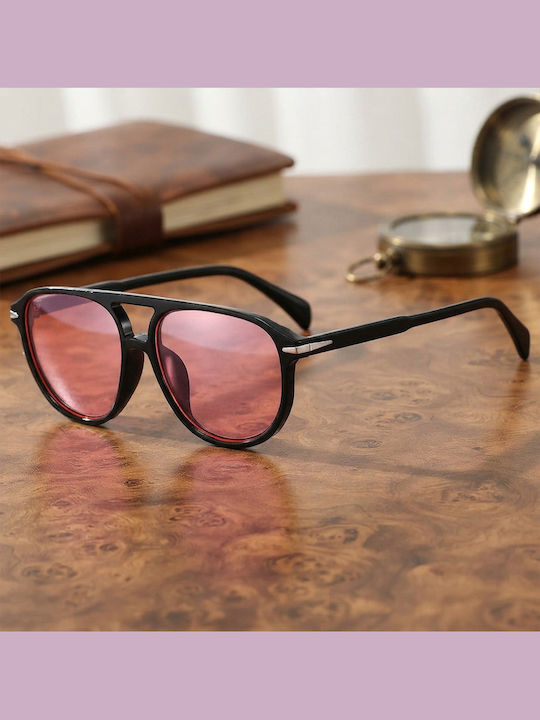 Sharks Bay Clothing Men's Sunglasses with Black Horn-Rimmed Frame and Pink Lens