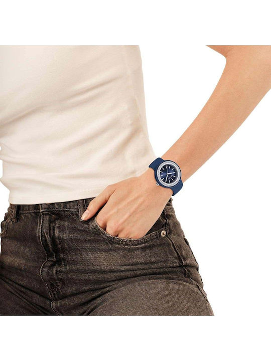 HipHop Women's Watch Battery with Blue Rubber Strap