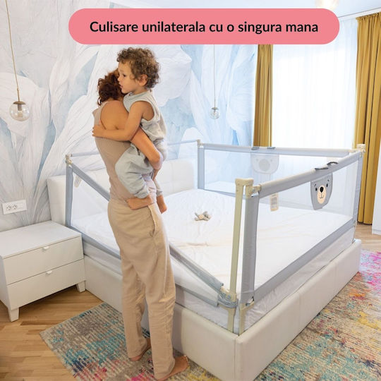 Kidizi Funny Bear Bară De Protecție Pentru Pat Din Material Textil Gri 200 Cm