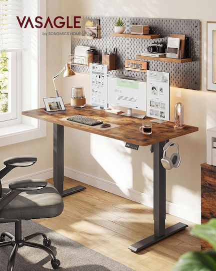 Elektrisches Schreibtisch aus Holz Rustic Braun mit Metallbeinen 140x60cm