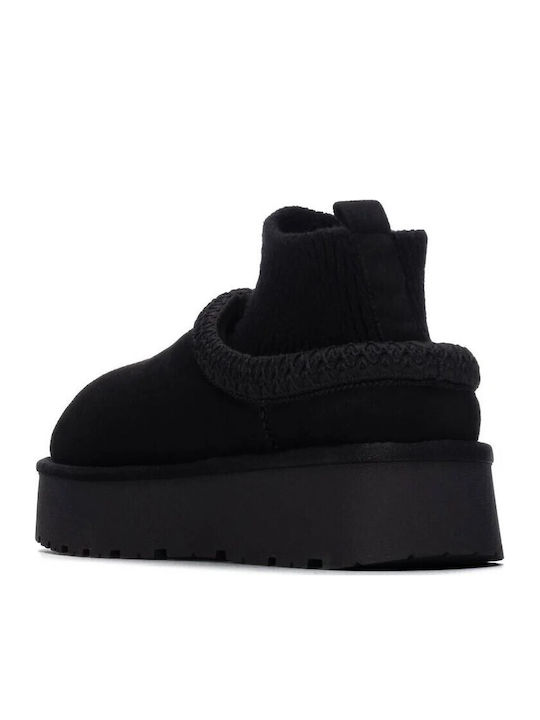 Suede Women's Ankle Boots with Platform Black