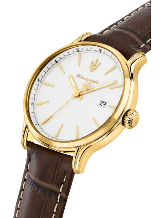Maserati Epoca Slim Мъжки Часовник 41mm На Батерия с Златист Кожен Каишка