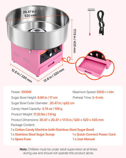 Vevor Candy Floss Maker 43.5cm Pink