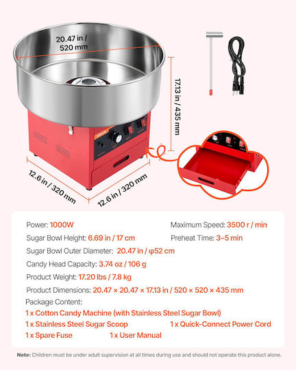 Vevor Cotton Candy Machine 43.5cm Red