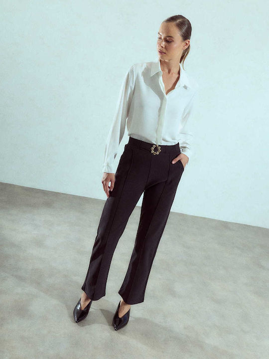Celestino Дамски Панталон Еластичен С Копче Slim Fit Черен