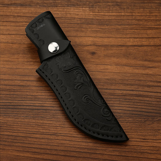 Husă Pentru Cuțit De Buzunar Din Piele Pu De Înaltă Calitate Durabilă Elegantă Cu Închidere Sigură Cu Capse Design Gravate Lame Până La 11 Cm 18.5 Cm Neagră Pristyle