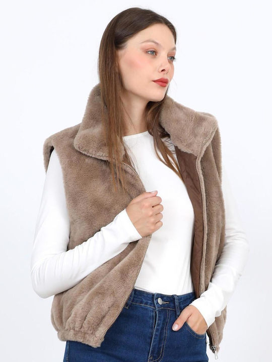 Sleeveless Short Women's Fur Beige
