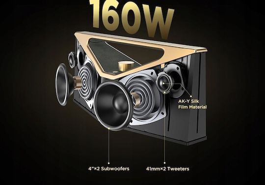 Bugani Kurzes Pro Bluetooth Lautsprecher 160W mit Betriebszeiten bis zu 12 Stunden Gold