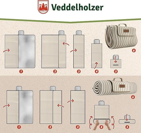 Pături de Picnic pentru Plajă Xxl Veddelholzer 200 X 200 Cm Impermeabil Rezistent la Nisip Termoizolant Strat Moale Pliabil Formă de Geantă Lavabil