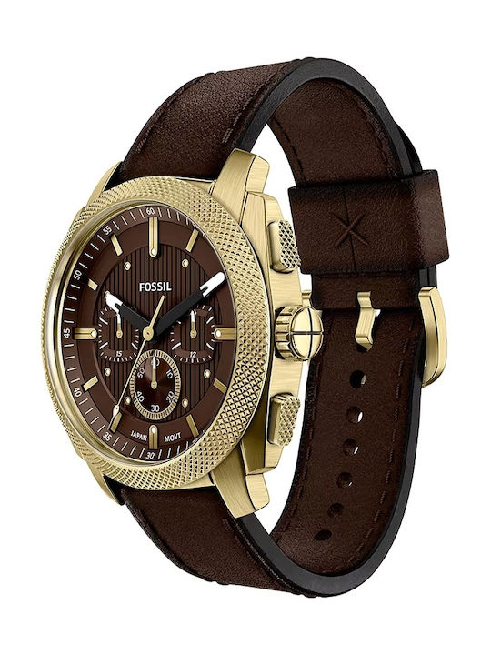 Fossil Men's Watch 44mm Battery Chronograph with Brown Leather Strap