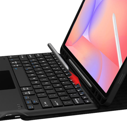 4KOM Калъф С Тъчпад Клавиатура За Galaxy Tab S10 Lite 10.9 Sm-x406 Sm-x400 2025 Защитен Черен