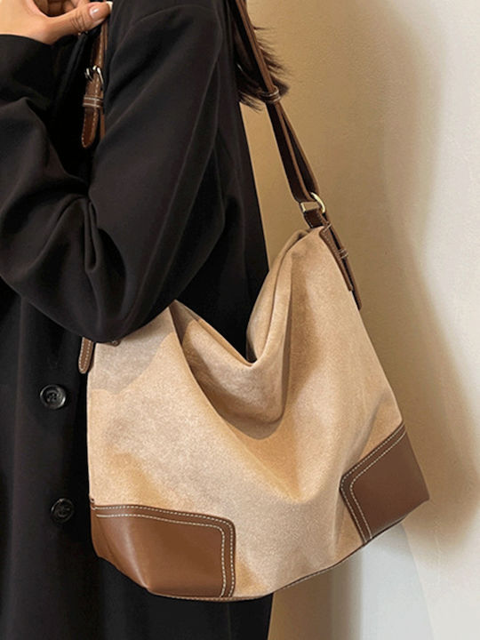 Geantă Shopper Dama Suede Ecru