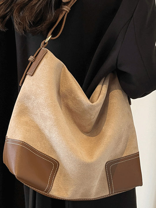 Geantă Shopper Dama Suede Ecru