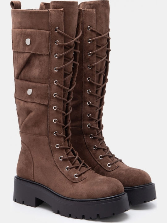 Wildleder Damenstiefel mit mittlerem Absatz Braun