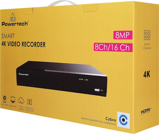 Powertech PT-1599 NVR Устройство за запис с 16 канала с 4K резолюция