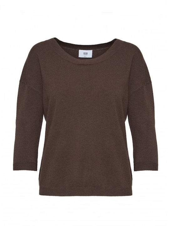 Women's Sweater with 3/4 Sleeve Brown