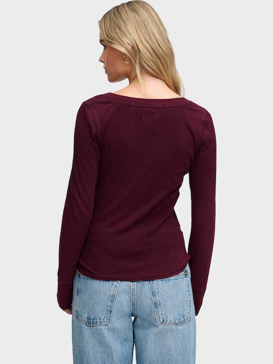 Damen Sport Langärmeliges Bordeaux Top