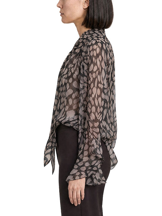 Women's Long Sleeve Blouse with V-Neck Black