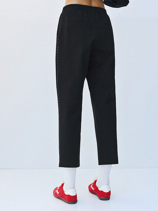 Damen Stoffhose mit Gummiband Schwarz 64-5108-Schwarz