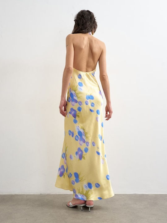 Summer Midi Slip Dress Satin Yellow