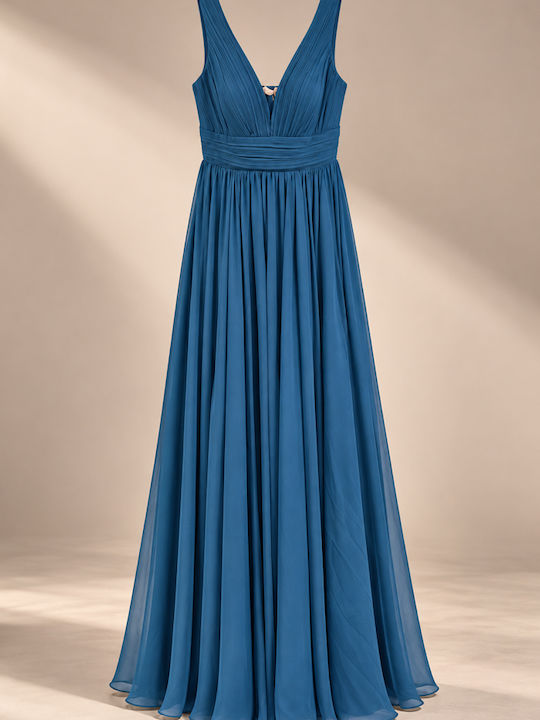 Summer Maxi Evening Satin Petrol Blue Dress