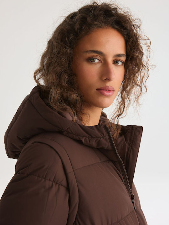 Damen Jacken Lang Puffer Für Winter Braun