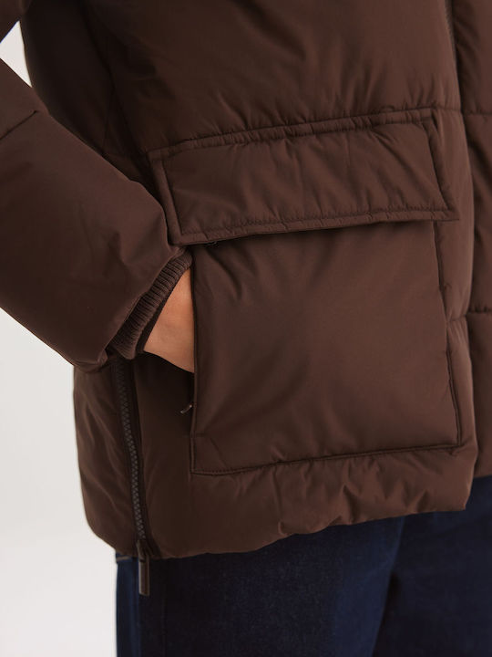 Damen Jacken Lang Puffer Für Winter Braun