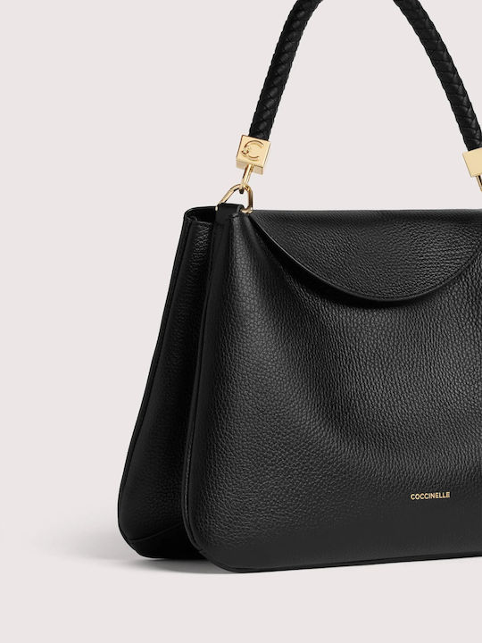 Leather Knitted Women's Tote Bag Black