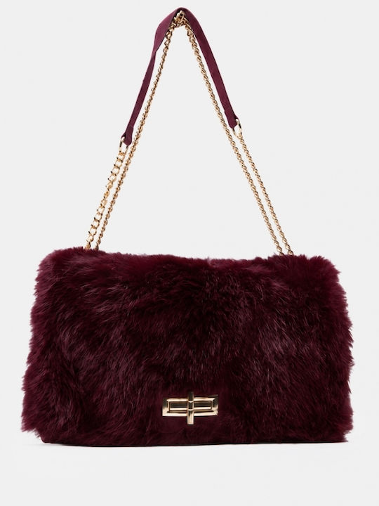 Fur Women's Shoulder Bag Burgundy