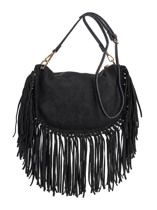 Fabric Knitted Women's Shoulder Bag Suede Black