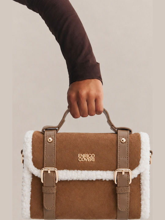 Γούνινη Γυναικεία Satchel Τσάντα Suede Καφέ
