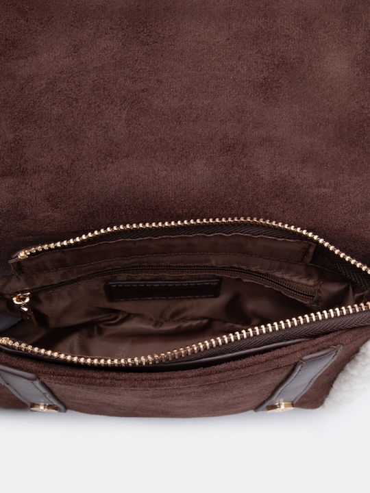 Γούνινη Γυναικεία Satchel Τσάντα Suede Καφέ