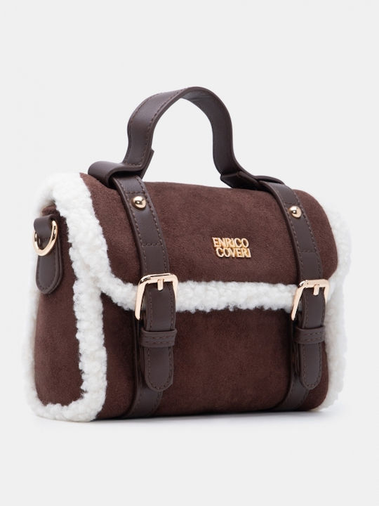 Γούνινη Γυναικεία Satchel Τσάντα Suede Καφέ