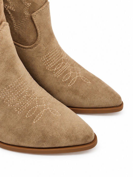 Suede Women's Ankle Boots Cowboy Beige 588-012A-BEIGE
