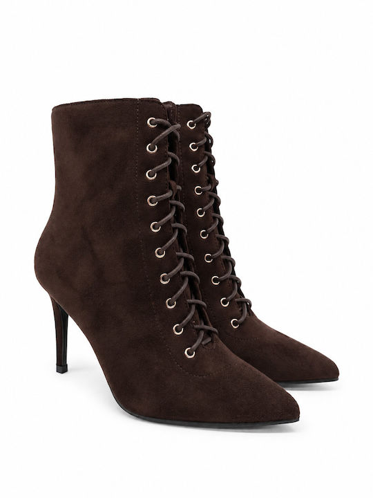 Suede Damen Stiefeletten mit Hohem Absatz Braune