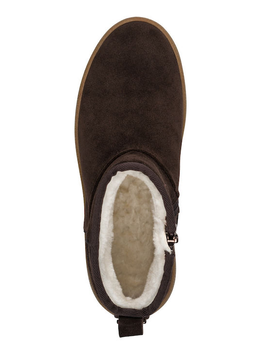 Leather Women's Ankle Boots with Fur Brown