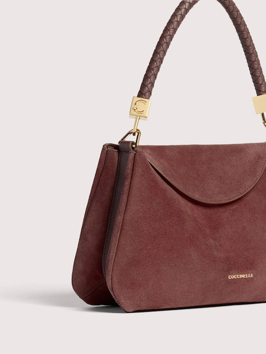 Knitted Women's Tote Bag Suede Burgundy