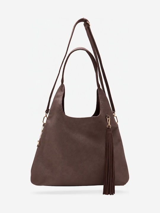Fabric Knitted Women's Shoulder Crossbody Brown Bag